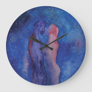 Horloge murale ronde d'art de couples de baiser de
