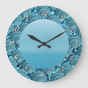 Horloge murale ronde de coquillage turquoise