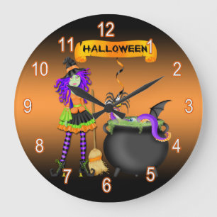 Horloge murale ronde de Halloween de chaudron à la