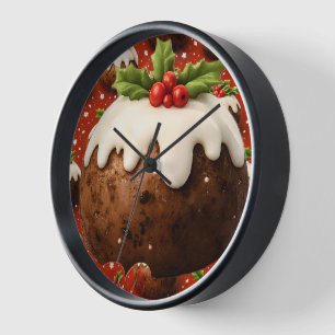 Horloge murale ronde de pudding de Noël festive