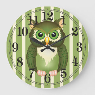 Horloge murale ronde Green Owl (grande)