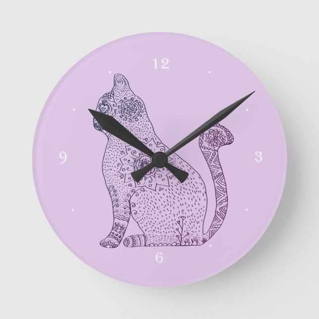 Horloge murale ronde Mandala Cat (moyenne) (Recto)