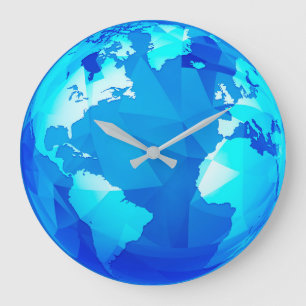 Horloge murale ronde polygonale de carte du monde