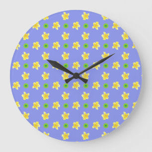 Horloge murale ronde : Primevères sur fond bleu vi