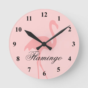 Horloge murale rose de corail d'oiseau de flamant