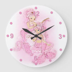 Horloge murale rose de sirènes