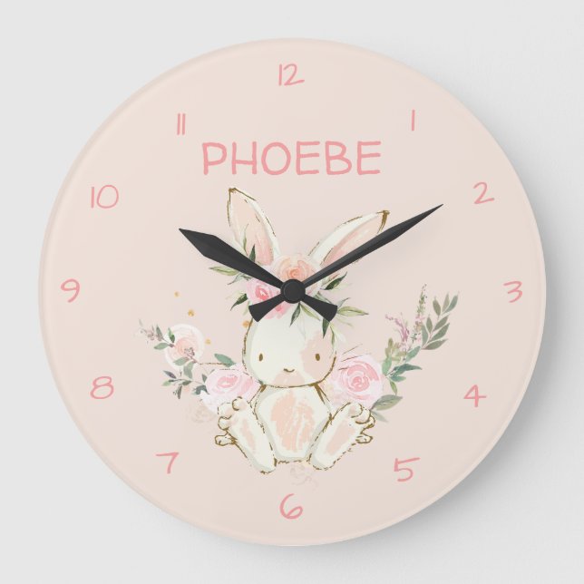 Horloge murale rose du lapin de fleurs (Recto)