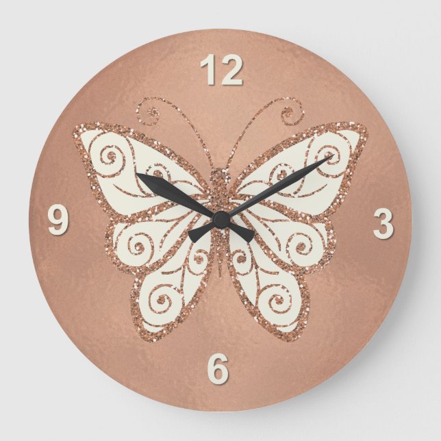 Horloge murale Rose élégante en or papillon (Recto)