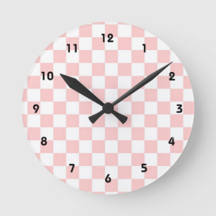 Horloge murale rose et blanc À damiers Motif