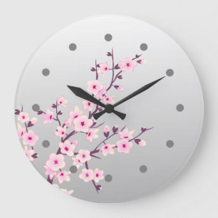 Horloge murale rose gris fleurie de cerisier