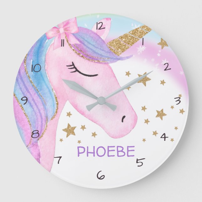 Horloge murale rose pourpre Unicorne (Recto)