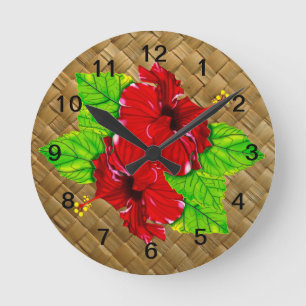 Horloge murale rouge de Lauhala de ketmie