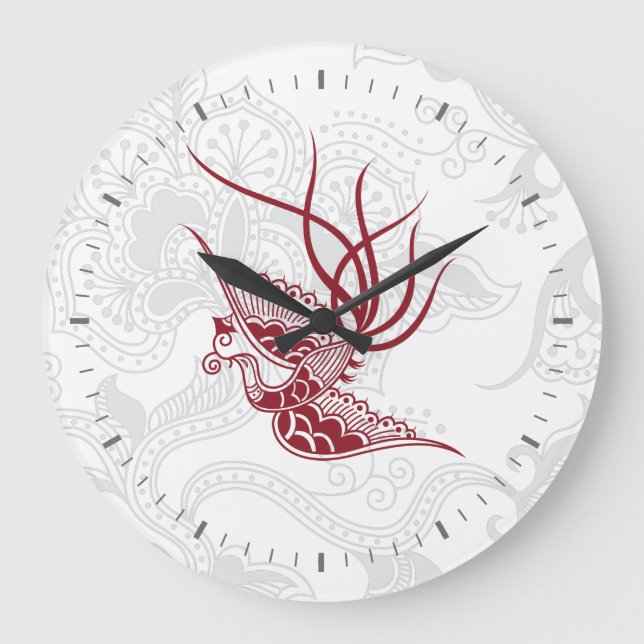 Horloge murale rouge et motif floral (Recto)