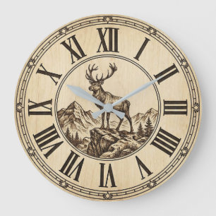 Horloge murale Rustique Cerf Montagne   Cabane de 