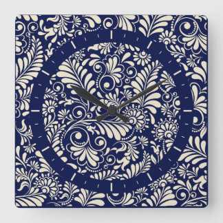 horloge murale style baroque, bleu marine et vanil