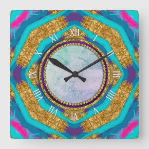 Horloge murale super Mandala Aqua bleu violet