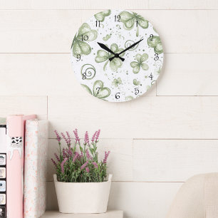 Horloge murale Trèfle à trois feuilles aquarelle  