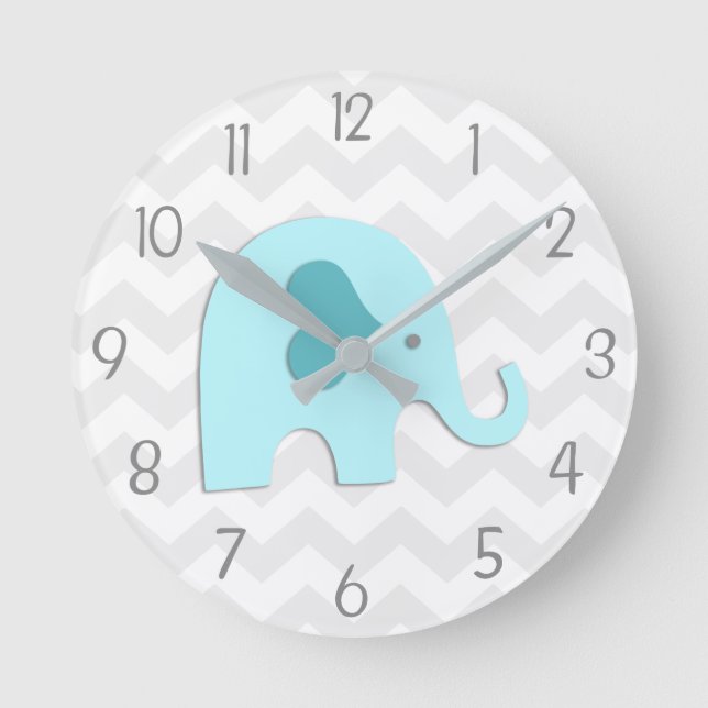 Horloge murale turquoise Aqua Grey Elephant (Recto)