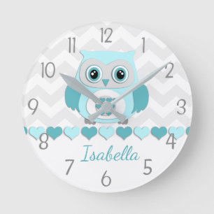 Horloge murale turquoise de la chouette grise Aqua
