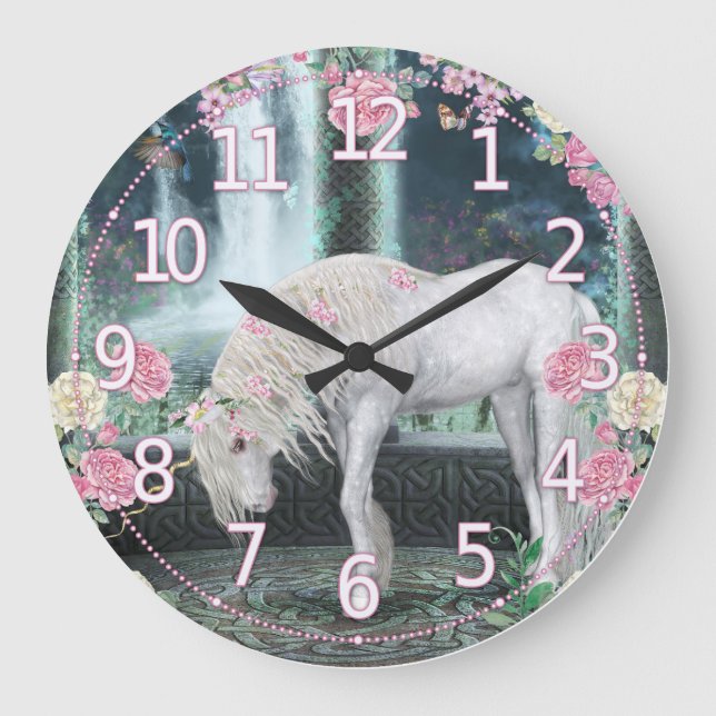 Horloge murale Unicorn, Unique art imaginaire Unic (Recto)