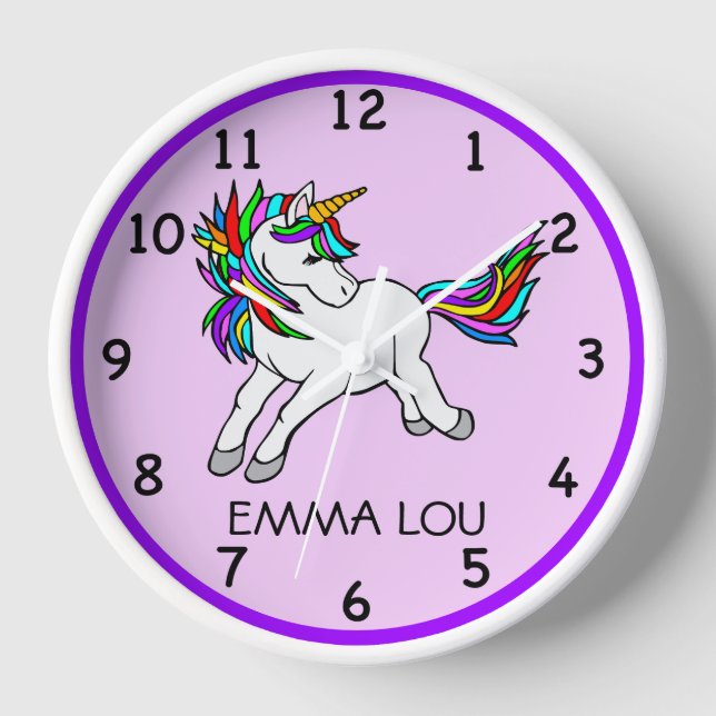Horloge murale Unicorne de l'enfant customisé (Recto)