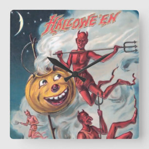 Horloge murale vintage de diable de Halloween