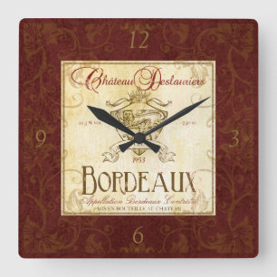 Horloge murale vintage d'étiquette de vin français