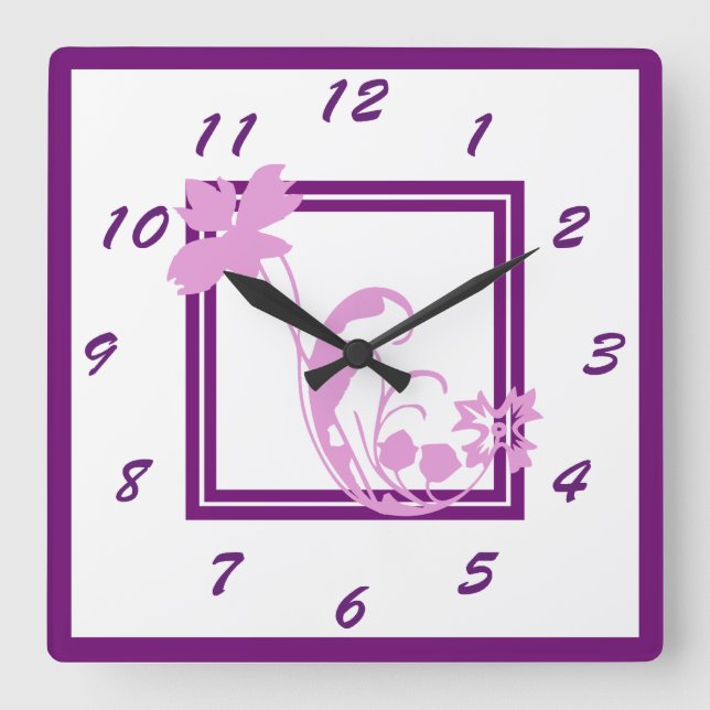 Horloge murale violette de cadre de fleur (Recto)