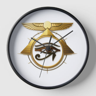 Horloge NeoAnkh 3D Œil d'Horus Disque Solaire Ailé Doré