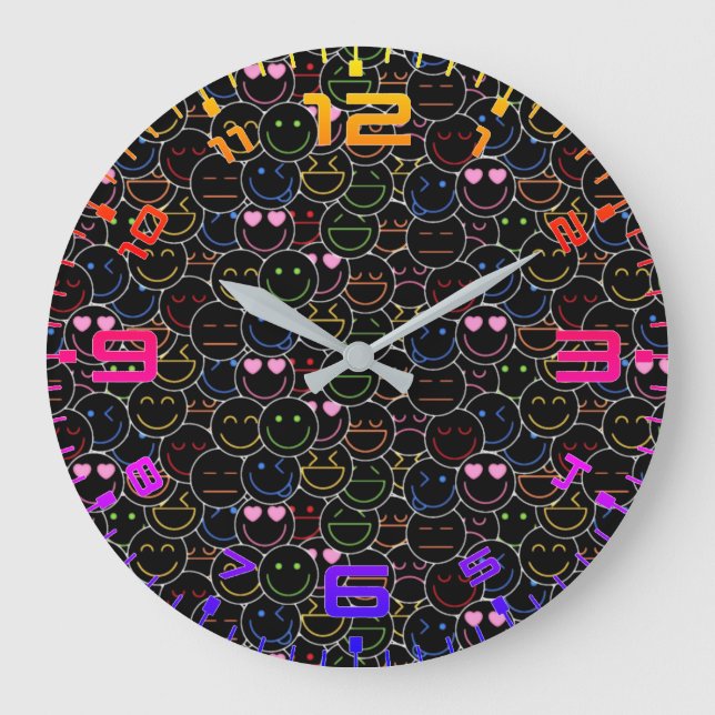 Horloge Neon Emoticon - Vibes modernes rétro (Recto)