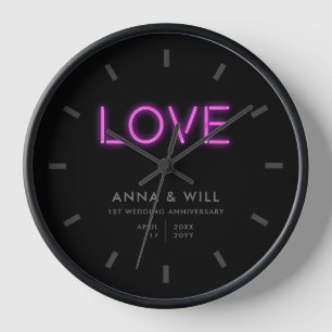 Horloge Néon minimal moderne Amour 1er anniversaire Mariag