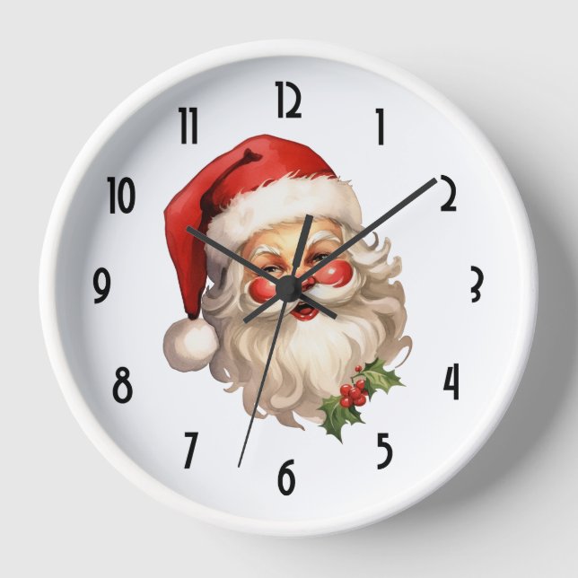 Horloge Noël de style rétro Holly Jolly Santa Claus (Recto)