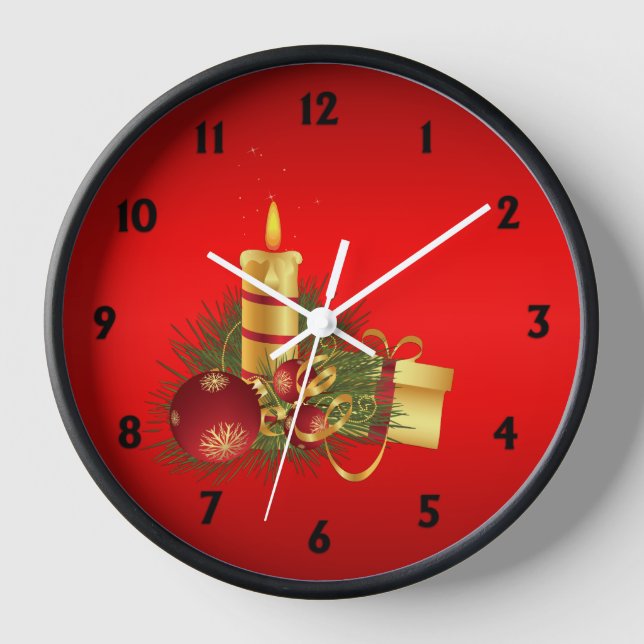 Horloge Noël rouge avec chiffres noirs (Recto)