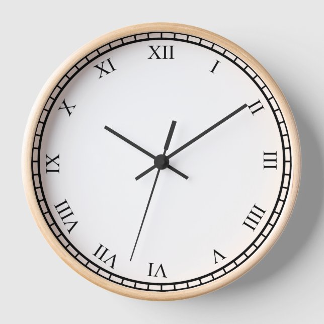 Horloge Noir Romain Nombre & Minute Cadre naturel en bois (Recto)