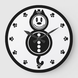 Horloge noire et blanche adorable de chat