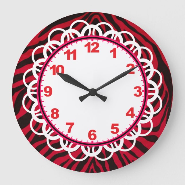 Horloge noire et rouge Zèbre avec chiffres (Recto)
