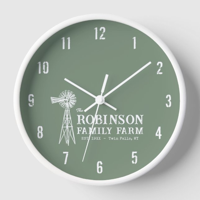 Horloge Nom de famille Agritourisme Rustique Windmill Sage (Recto)