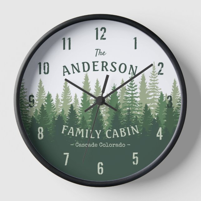Horloge Nom de famille Cabine Emplacement Pine Tree Forest (Recto)