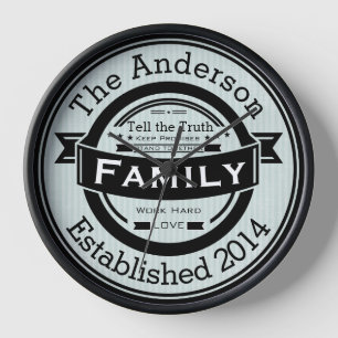 Horloge Nom de famille de couleur rétro Style de valeurs f
