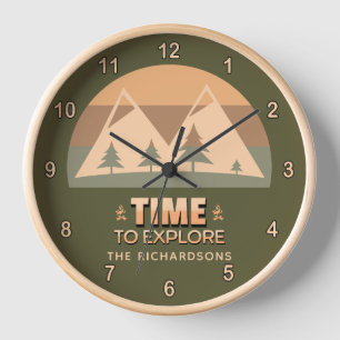 Horloge Nom de famille personnalisé Heure d'exploration du
