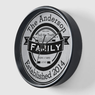 Horloge Nom de famille personnalisé Style de logo rétro