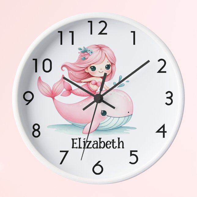 Horloge Nom de la fille rose de la baleine de sirène (Créateur téléchargé)