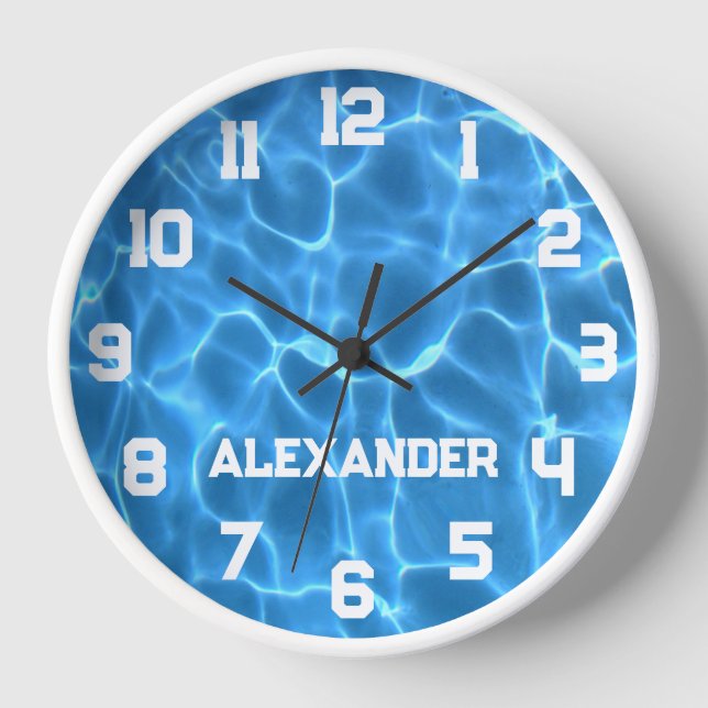 Horloge Nom de l'athlète Aqua Bleue Piscine (Recto)