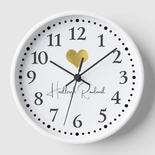 Horloge Nom de script mignon Monogramme cœur doré (Recto)