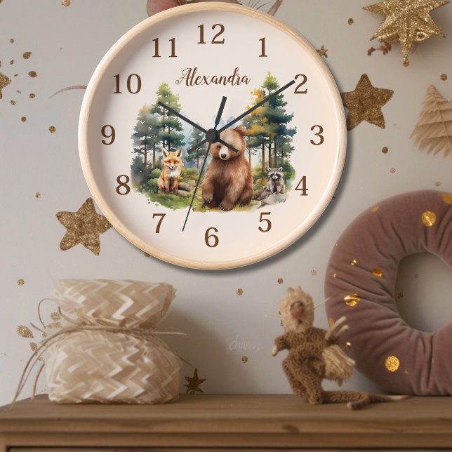 Horloge Nom personnalisé Animaux des bois (Créateur téléchargé)