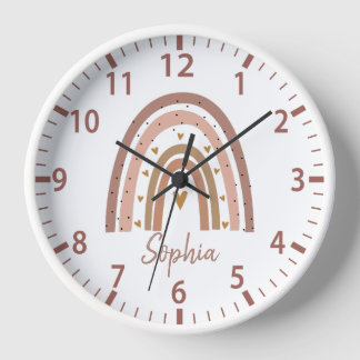 Horloge Nom personnalisé Cute Modern Boho Rainbow