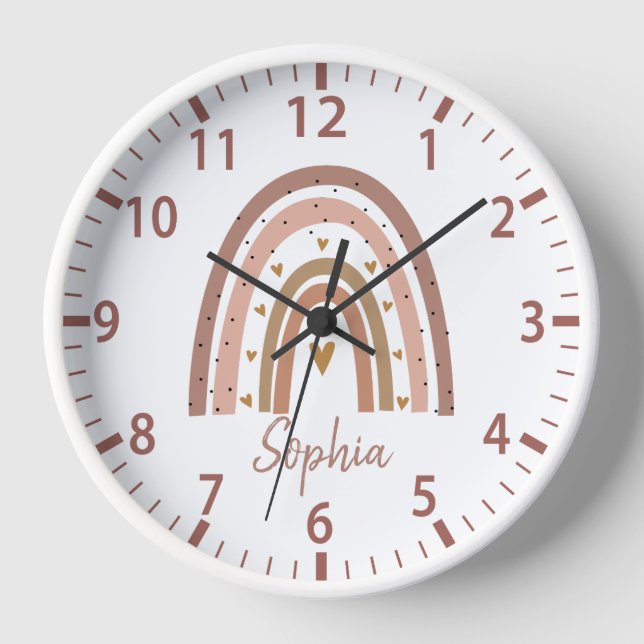 Horloge Nom personnalisé Cute Modern Boho Rainbow (Recto)