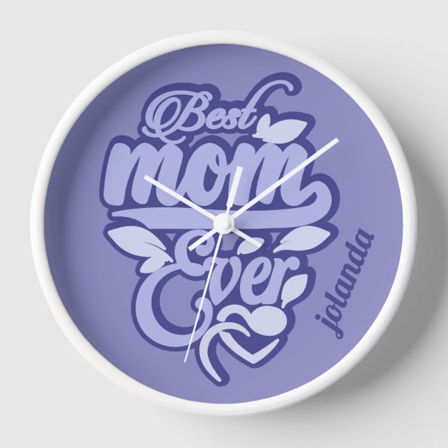 Horloge Nom personnalisé "Meilleure maman jamais" (Recto)