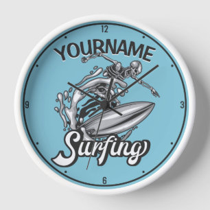 Horloge NOM personnalisé Surfer Big Wave Skeleton Surfing