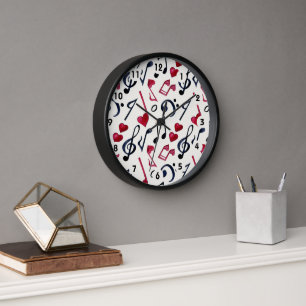 Horloge Notes de musique & symboles Noir & Blanc